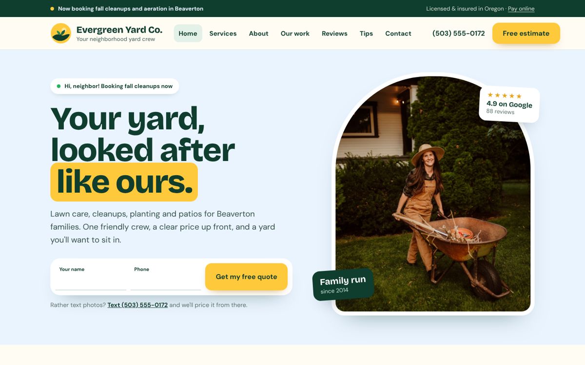 Evergreen Yard Co. homepage