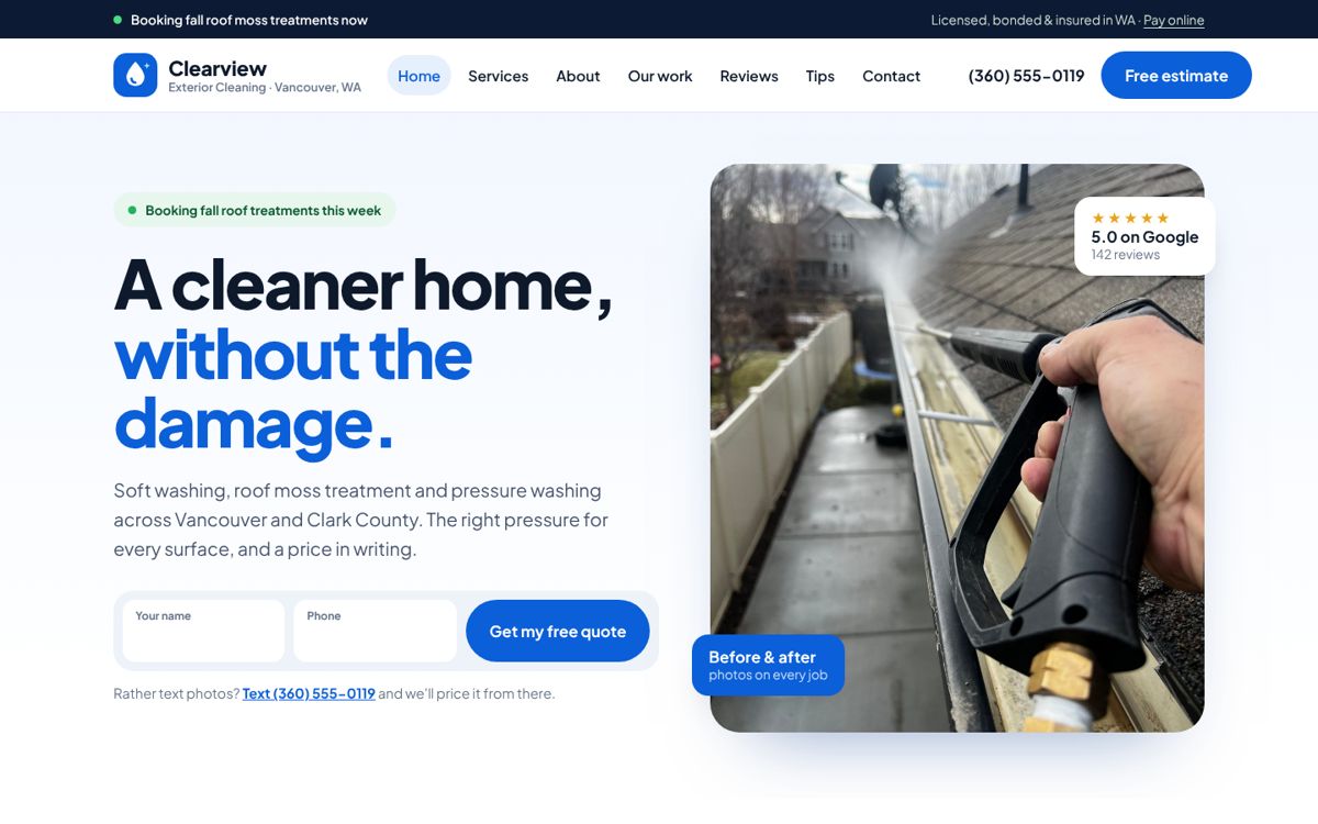 Clearview Exterior Cleaning homepage