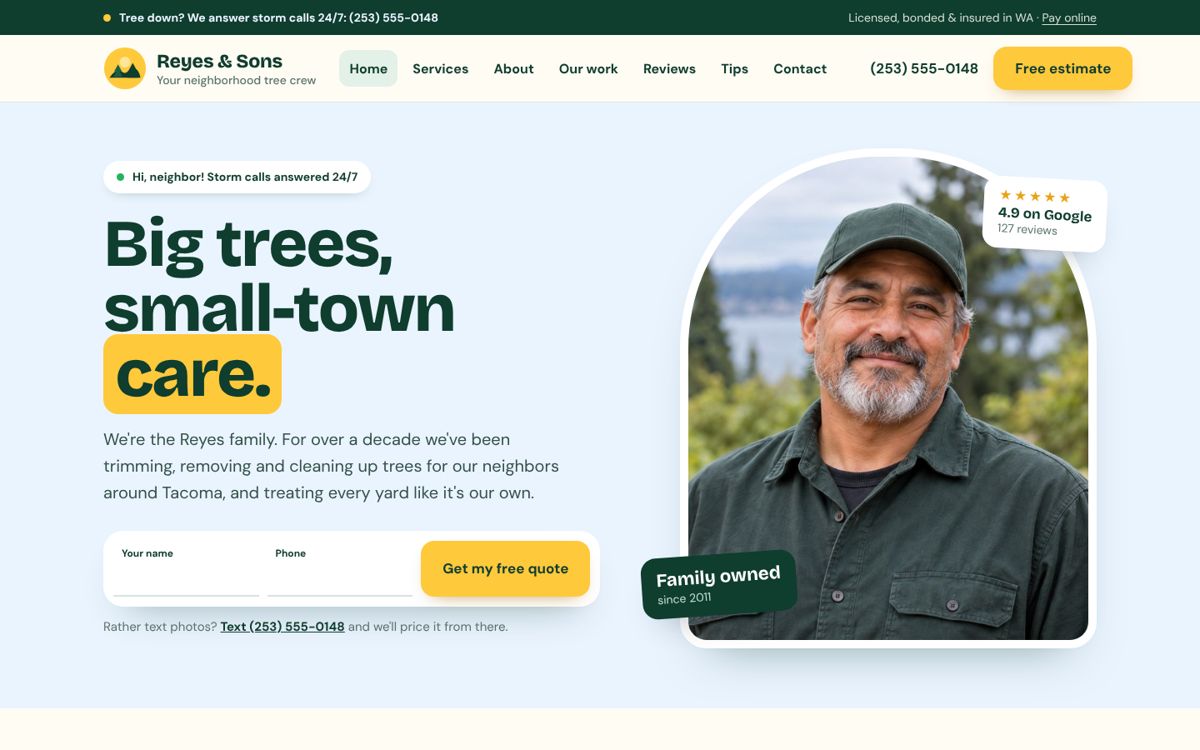 Reyes & Sons, friendly look homepage