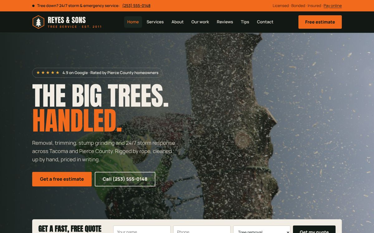 Reyes & Sons Tree Service homepage
