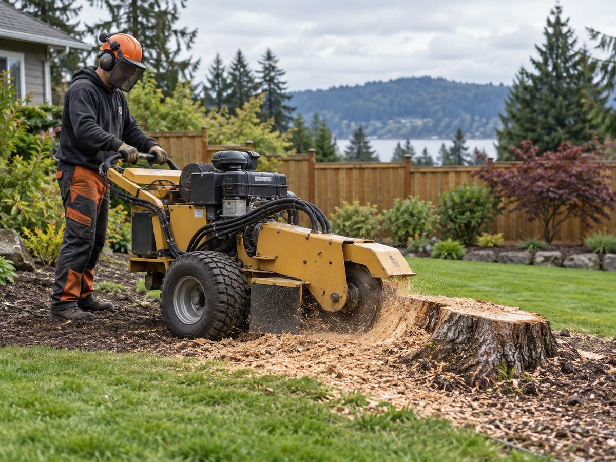 Stump grinder working on a stump